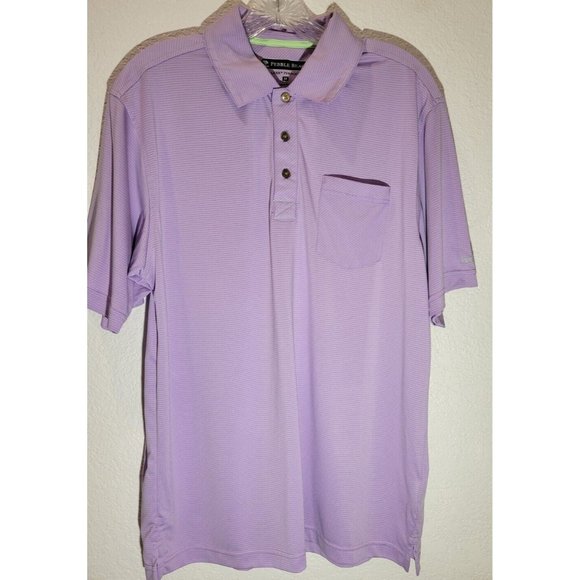 Pebble Beach Men’s Dry-Luxe Performance Short Sleeve Polo, Purple Stripe, Size M - Picture 1 of 6